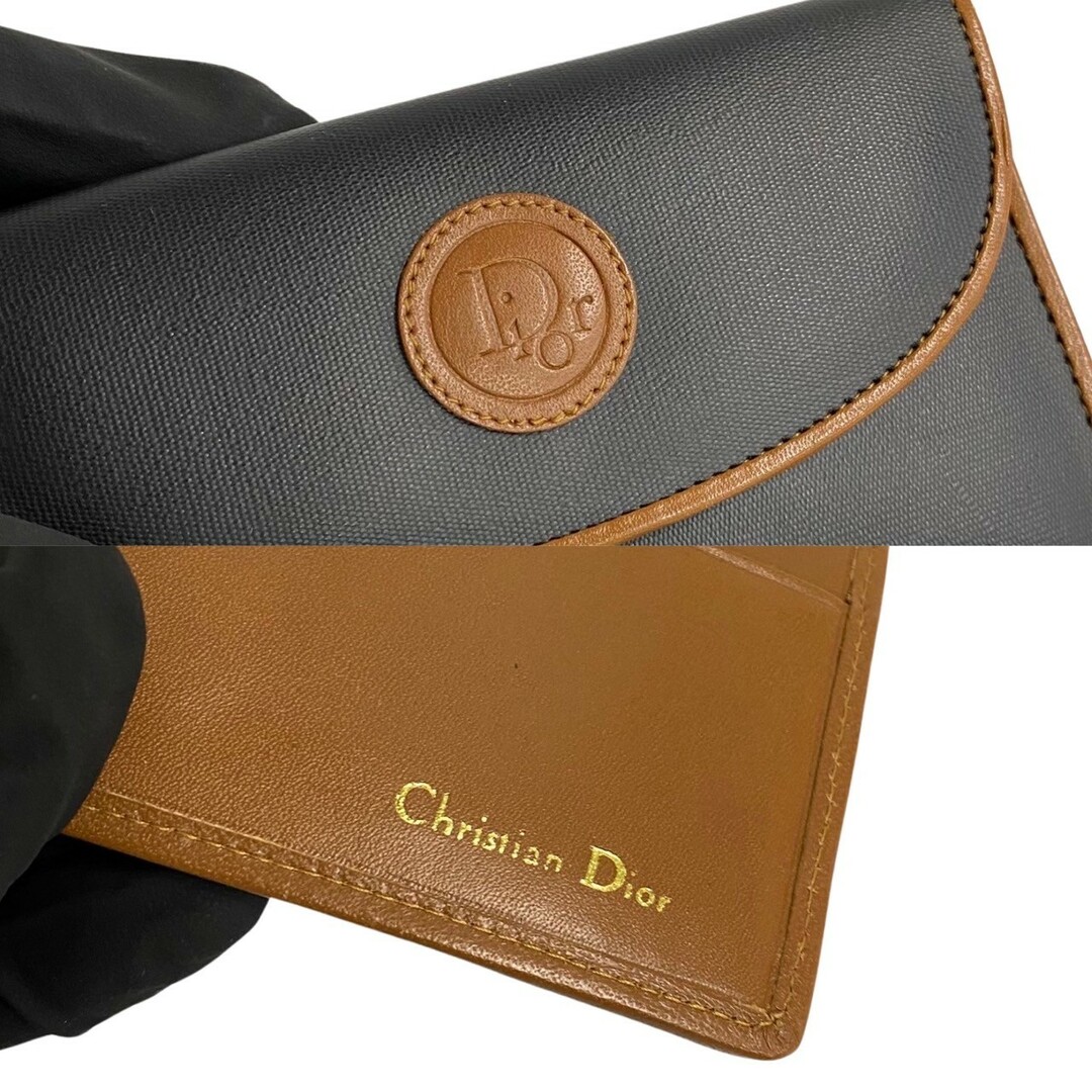 Christian Dior(クリスチャンディオール)の極 美品 Christian Dior クリスチャンディオール ロゴ レザー 本革 二つ折り 財布 ミニ ウォレット バイカラー ブラック ブラウン 76579 レディースのファッション小物(財布)の商品写真