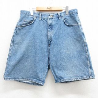 ラングラー(Wrangler)のW33★古着 ラングラー Wrangler ショート パンツ ショーツ メンズ 90年代 90s コットン USA製 紺 ネイビー デニム 23apr12 中古 ボトムス 短パン ショーパン ハーフ(ワークパンツ/カーゴパンツ)