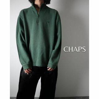 チャップス(CHAPS)のCHAPS ワンポイント 刺繍ロゴ ハーフジップ ルーズ スウェット 深緑 XL(スウェット)