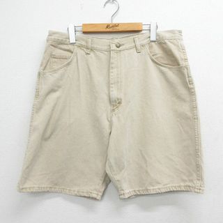 ラングラー(Wrangler)のW37★古着 ラングラー Wrangler ショート パンツ ショーツ メンズ 90年代 90s コットン USA製 ベージュ カーキ デニム 23apr19 中古 ボトムス 短パン ショーパン ハーフ(ワークパンツ/カーゴパンツ)