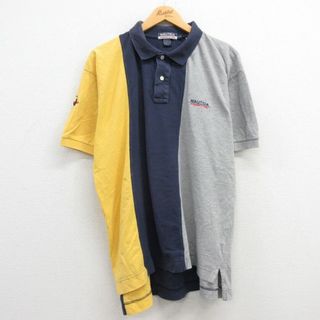 NAUTICA - XL★古着 ノーティカ NAUTICA 半袖 ブランド ポロ シャツ メンズ 90年代 90s ワンポイントロゴ 鹿の子 大きいサイズ コットン マルチカラー 紺他 ネイビー 【spe】 23apr11 中古 トップス