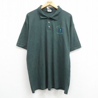 ディッキーズ(Dickies)のXL★古着 ディッキーズ Dickies 半袖 ブランド ポロ シャツ メンズ KIDSTART 鹿の子 大きいサイズ 濃緑 グリーン 23apr11 中古 トップス(ポロシャツ)