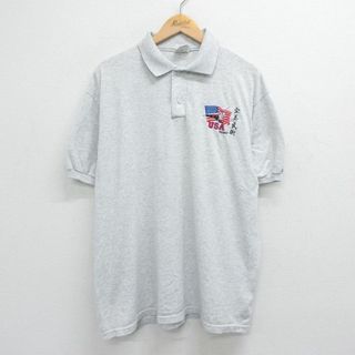 ヘインズ(Hanes)のXL★古着 ヘインズ Hanes 半袖 ポロ シャツ メンズ 00年代 00s 星条旗 武術 薄グレー 霜降り 23apr20 中古 トップス(ポロシャツ)