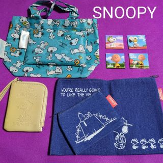 スヌーピー(SNOOPY)のSNOOPY　パスケース　デニムポーチ　エコバック　ミニトート　マグネット4個(キャラクターグッズ)