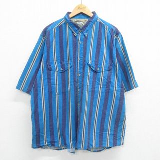 XL★古着 半袖 シャツ メンズ 90年代 90s 大きいサイズ ボタンダウン 青他 ブルー ストライプ 23apr18 中古 トップス(シャツ)