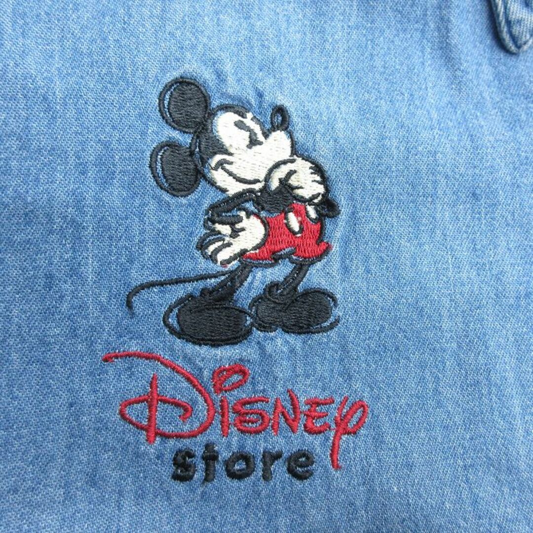 Disney(ディズニー)のXL★古着 半袖 シャツ メンズ 90年代 90s ディズニー DISNEY ミッキー MICKEY MOUSE 刺繍 コットン 紺 ネイビー デニム 23apr19 中古 トップス メンズのトップス(シャツ)の商品写真