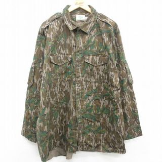 XL★古着 長袖 シャツ メンズ 90年代 90s モッシーオーク 葉 大きいサイズ コットン ロング丈 USA製 濃茶他 ブラウン 迷彩 23apr12 中古 トップス(シャツ)