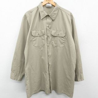 ディッキーズ(Dickies)のXL★古着 ディッキーズ Dickies 長袖 ワーク シャツ メンズ 大きいサイズ ロング丈 ベージュ カーキ 23apr12 中古 トップス(シャツ)