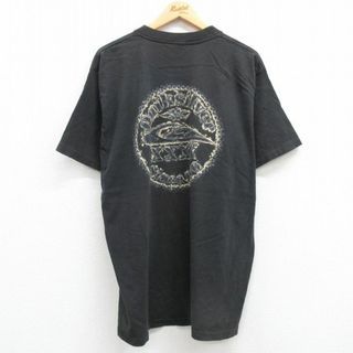 XL★古着 クイックシルバー QUIKSILVER 半袖 ビンテージ Tシャツ メンズ 90年代 90s ビッグロゴ 大きいサイズ コットン クルーネック USA製 黒 ブラック 23apr12 中古(Tシャツ/カットソー(半袖/袖なし))