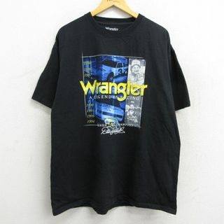 ラングラー(Wrangler)のXL★古着 ラングラー Wrangler 半袖 Tシャツ メンズ ビッグロゴ レーシングカー デイルアンハート 大きいサイズ コットン クルーネック 黒 ブラック 23apr14 中古(Tシャツ/カットソー(半袖/袖なし))