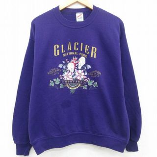 L★古着 長袖 スウェット メンズ 90年代 90s 花 GLACIER クルーネック USA製 紫 パープル 23apr18 中古 スエット トレーナー トップス(パーカー)