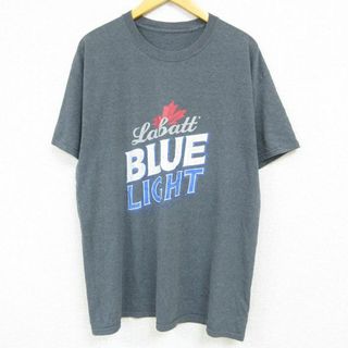 XL★古着 半袖 Tシャツ メンズ ブルーライト ビール 酒 クルーネック 濃グレー 霜降り 23apr20 中古(Tシャツ/カットソー(半袖/袖なし))