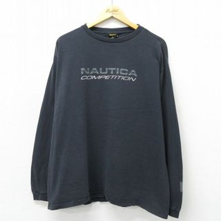 ノーティカ(NAUTICA)のXL★古着 ノーティカ NAUTICA 長袖 ビンテージ ブランド Tシャツ メンズ 90年代 90s コンペティション ビッグロゴ 大きいサイズ コットン クルーネック USA製 黒 ブラック 23apr13 中古(Tシャツ/カットソー(半袖/袖なし))