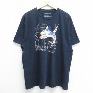 ノーティカ(NAUTICA)のXL★古着 ノーティカ NAUTICA 半袖 ブランド Tシャツ メンズ ビッグロゴ 魚 カジキ コットン クルーネック 紺 ネイビー 23apr20 中古(Tシャツ/カットソー(半袖/袖なし))