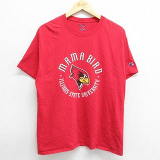 チャンピオン(Champion)のL★古着 チャンピオン champion 半袖 ブランド Tシャツ メンズ イリノイ州立大学 ママレッドバード コットン クルーネック 赤 レッド 23apr20 中古(Tシャツ/カットソー(半袖/袖なし))