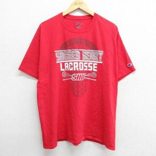 チャンピオン(Champion)のXL★古着 チャンピオン champion 半袖 ブランド Tシャツ メンズ ラクロス SHU コットン クルーネック 赤 レッド 23apr20 中古(Tシャツ/カットソー(半袖/袖なし))