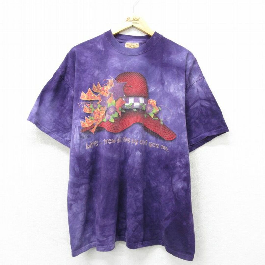 XL★古着 半袖 ビンテージ Tシャツ メンズ 00年代 00s 帽子 大きいサイズ コットン クルーネック 紫 パープル タイダイ 23apr13 中古 メンズのトップス(Tシャツ/カットソー(半袖/袖なし))の商品写真