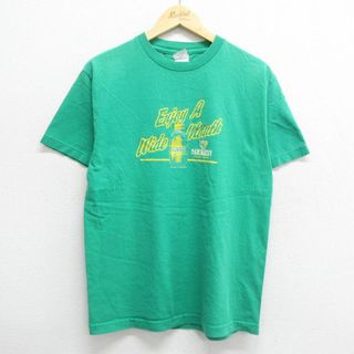 ミッキーマウス(ミッキーマウス)のM★古着 半袖 ビンテージ Tシャツ メンズ 00年代 00s ミッキー MICKEY MOUSE ビール コットン クルーネック 緑 グリーン 23apr13 中古(Tシャツ/カットソー(半袖/袖なし))