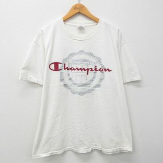 チャンピオン(Champion)のXL★古着 チャンピオン champion 半袖 ビンテージ Tシャツ メンズ 00年代 00s ビッグロゴ 大きいサイズ コットン クルーネック 白 ホワイト 23apr11 中古(Tシャツ/カットソー(半袖/袖なし))