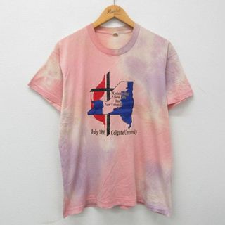 L★古着 半袖 ビンテージ Tシャツ メンズ 90年代 90s コルゲート大学 クルーネック USA製 ピンク他 タイダイ 23apr14 中古(Tシャツ/カットソー(半袖/袖なし))