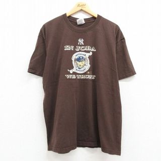 マジェスティック(Majestic)のXL★古着 マジェスティック 半袖 ビンテージ Tシャツ メンズ 00年代 00s MLB ニューヨークヤンキース ジョバチェンバレン 大きいサイズ コットン クルーネック 茶 ブラウン メジャーリーグ ベースボール 野球 23apr15 中古(Tシャツ/カットソー(半袖/袖なし))