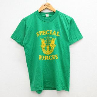 S★古着 半袖 ビンテージ Tシャツ メンズ 80年代 80s SPECIAL FORCES クルーネック USA製 緑 グリーン 23apr15 中古(Tシャツ/カットソー(半袖/袖なし))