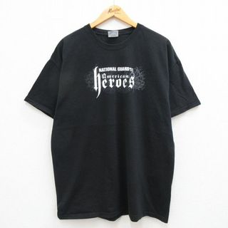 ヘインズ(Hanes)のXL★古着 ヘインズ Hanes 半袖 ビンテージ Tシャツ メンズ 00年代 00s NATIONAL GUARD コットン クルーネック 黒 ブラック 23apr15 中古(Tシャツ/カットソー(半袖/袖なし))