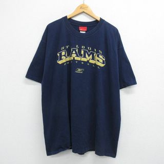 リーボック(Reebok)のXL★古着 リーボック REEBOK 半袖 ビンテージ Tシャツ メンズ 00年代 00s NFL セントルイスラムズ 大きいサイズ ロング丈 コットン クルーネック 紺 ネイビー アメフト スーパーボウル 23apr17 中古(Tシャツ/カットソー(半袖/袖なし))