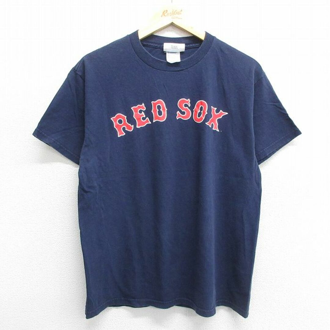 adidas(アディダス)のL★古着 アディダス adidas 半袖 ビンテージ Tシャツ メンズ 00年代 00s ワンポイントロゴ MLB ボストンレッドソックス コットン クルーネック 紺 ネイビー メジャーリーグ ベースボール 野球 23apr17 中古 メンズのトップス(Tシャツ/カットソー(半袖/袖なし))の商品写真