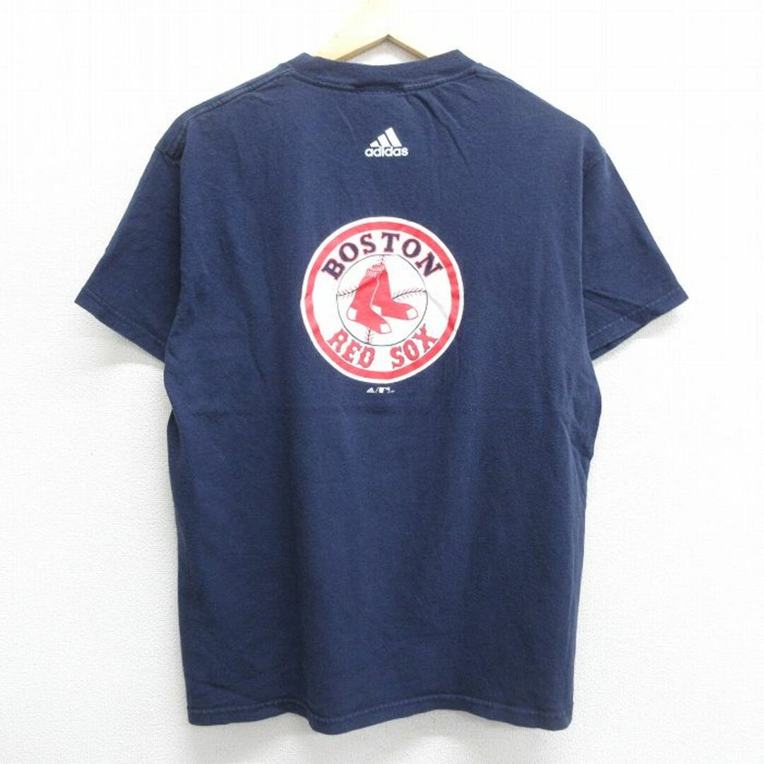 adidas(アディダス)のL★古着 アディダス adidas 半袖 ビンテージ Tシャツ メンズ 00年代 00s ワンポイントロゴ MLB ボストンレッドソックス コットン クルーネック 紺 ネイビー メジャーリーグ ベースボール 野球 23apr17 中古 メンズのトップス(Tシャツ/カットソー(半袖/袖なし))の商品写真