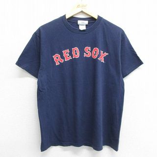 アディダス(adidas)のL★古着 アディダス adidas 半袖 ビンテージ Tシャツ メンズ 00年代 00s ワンポイントロゴ MLB ボストンレッドソックス コットン クルーネック 紺 ネイビー メジャーリーグ ベースボール 野球 23apr17 中古(Tシャツ/カットソー(半袖/袖なし))