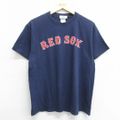 L★古着 アディダス adidas 半袖 ビンテージ Tシャツ メンズ 00年代 00s ワンポイントロゴ MLB ボストンレッドソックス コットン クルーネック 紺 ネイビー メジャーリーグ ベースボール 野球 23apr17 中古