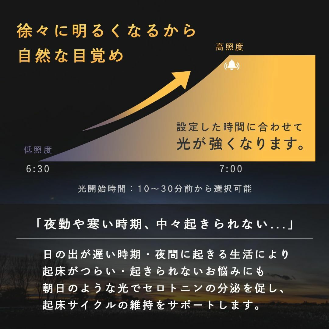 【色: ホワイト】[テレビで紹介]HIKARIDE(ヒカリデ) 光目覚まし時計  インテリア/住まい/日用品のインテリア小物(置時計)の商品写真