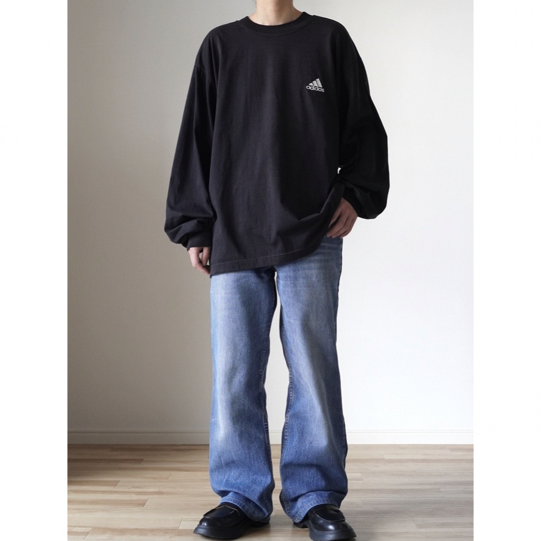 adidas(アディダス)の90s 古着 adidas ロンT パフォーマンスロゴ フェードブラック メンズのトップス(Tシャツ/カットソー(七分/長袖))の商品写真