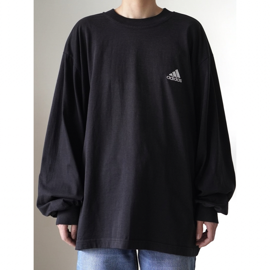 adidas(アディダス)の90s 古着 adidas ロンT パフォーマンスロゴ フェードブラック メンズのトップス(Tシャツ/カットソー(七分/長袖))の商品写真