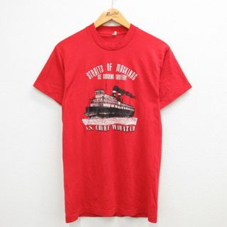 M★古着 半袖 ビンテージ Tシャツ メンズ 80年代 80s CHIEF WAWATAM 鉄道連絡船 クルーネック USA製 赤 レッド 23apr19 中古(Tシャツ/カットソー(半袖/袖なし))