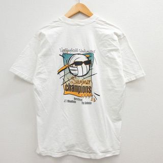 チャンピオン(Champion)のL★古着 半袖 ビンテージ Tシャツ メンズ 90年代 90s バレーボール チャンピオンズ コットン クルーネック 白 ホワイト 23apr19 中古(Tシャツ/カットソー(半袖/袖なし))