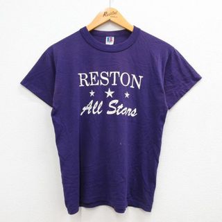 M★古着 ラッセル 半袖 ビンテージ Tシャツ メンズ 80年代 80s RESTON Allstars 3 クルーネック USA製 紫 パープル 23apr19 中古(Tシャツ/カットソー(半袖/袖なし))