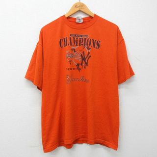 XL★古着 半袖 ビンテージ Tシャツ メンズ 00年代 00s MLB ニューヨークヤンキース ワールドシリーズ クルーネック オレンジ メジャーリーグ ベースボール 野球 23apr19 中古(Tシャツ/カットソー(半袖/袖なし))