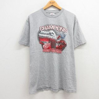 マジェスティック(Majestic)のL★古着 マジェスティック 半袖 ビンテージ Tシャツ メンズ 00年代 00s NHL デトロイトレッドウィングス クルーネック グレー 霜降り アイスホッケー 23apr19 中古(Tシャツ/カットソー(半袖/袖なし))