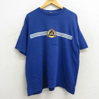 アディダス(adidas)のXL★古着 アディダス adidas 半袖 ビンテージ Tシャツ メンズ 90年代 90s ビッグロゴ 大きいサイズ コットン クルーネック USA製 青 ブルー 23apr20 中古(Tシャツ/カットソー(半袖/袖なし))