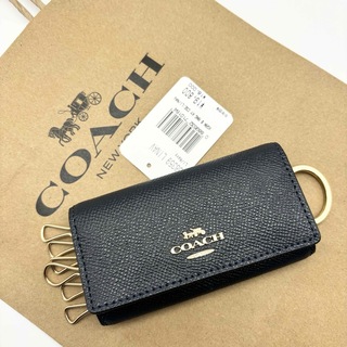 コーチ(COACH)の【COACH☆新品】6 リング キー ケース クロスグレイン レザー！ネイビー！(キーケース)