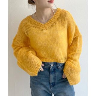 ダブルクローゼット(w closet)のモヘア混ショートクルーネックプルオーバー(ニット/セーター)