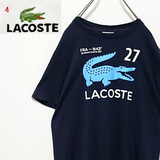 LACOSTE - 希少 ラコステ ビック ワニ ロゴ ネイビー系 クルーネック 半袖 Tシャツ