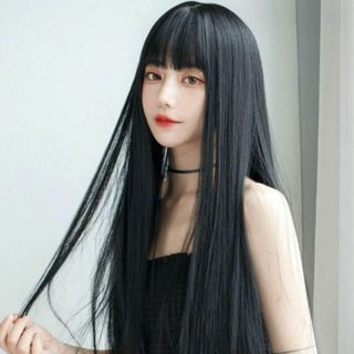 フルウィッグ ロングストレート 黒 ブラック コスプレ 女装  耐熱(ロングストレート)