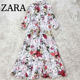 ZARA - ZARA ザラ 花柄 フラワー プリント ロングワンピースフレア  S シャツ