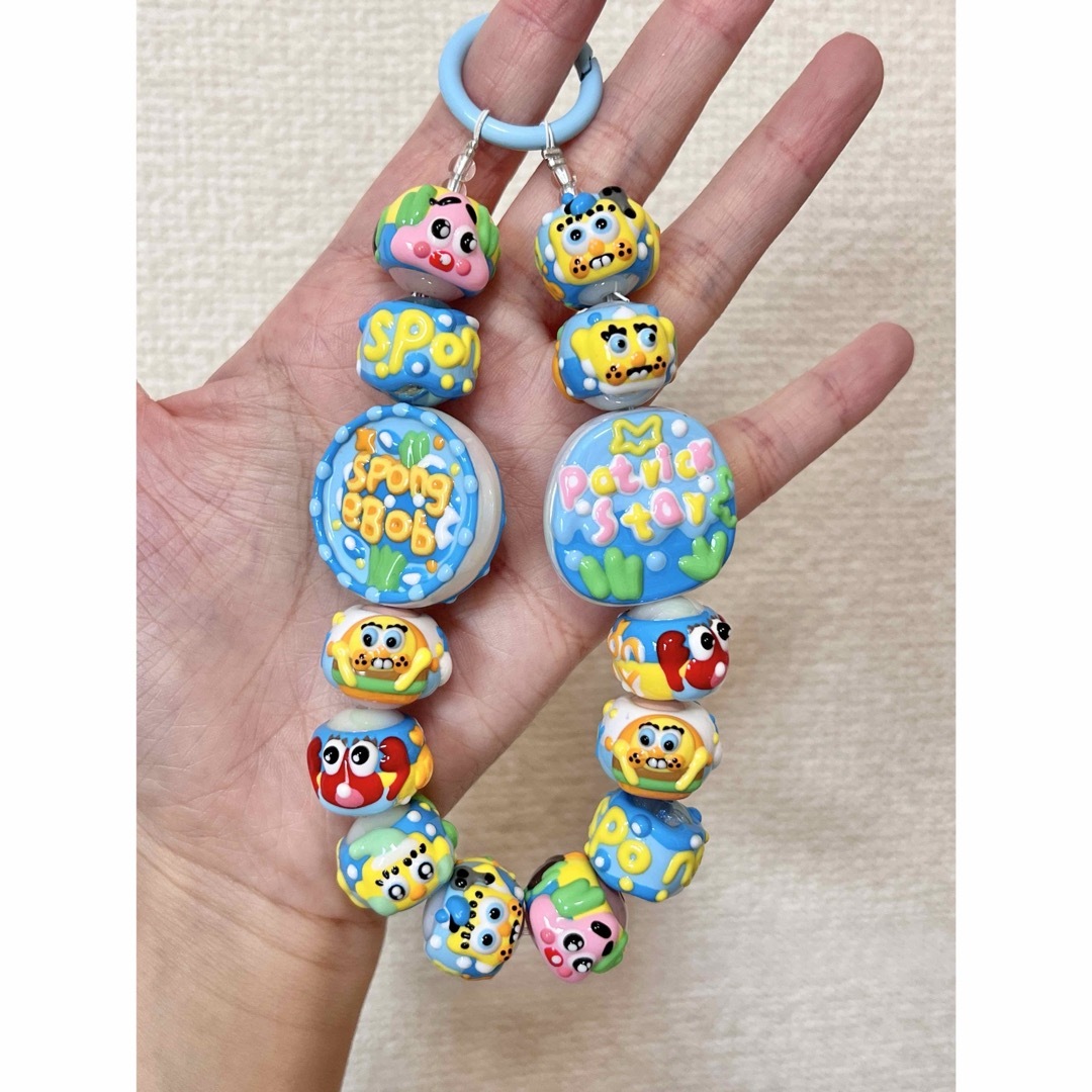 手描きビーズ チャーム ストラップ ビーズキーホルダー の通販 手描きビーズ チャーム ストラップ ビーズキーホルダー の通販