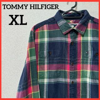 トミーヒルフィガー(TOMMY HILFIGER)の【希少】トミーヒルフィガー ネルシャツ チェックシャツ 刺繍 ロゴ 男女兼用(シャツ)