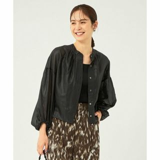 ユナイテッドアローズグリーンレーベルリラクシング(UNITED ARROWS green label relaxing)の【BLACK】シアー ギャザー ハオリ ロングスリーブ ブラウス(シャツ/ブラウス(長袖/七分))