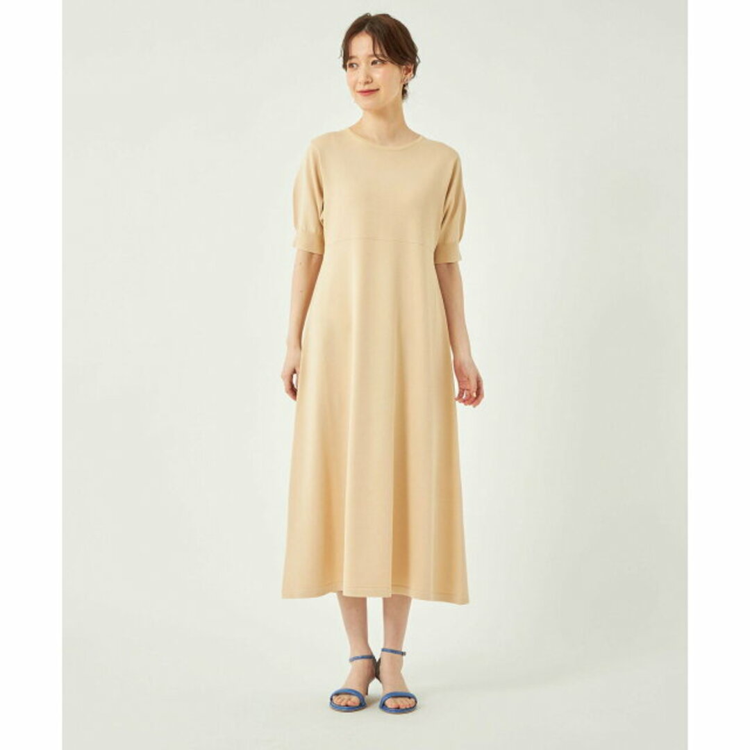 UNITED ARROWS green label relaxing(ユナイテッドアローズグリーンレーベルリラクシング)の【BEIGE】キリカエ ニット フレア ショートスリーブ ワンピース -ウォッシャブル- レディースのワンピース(ロングワンピース/マキシワンピース)の商品写真